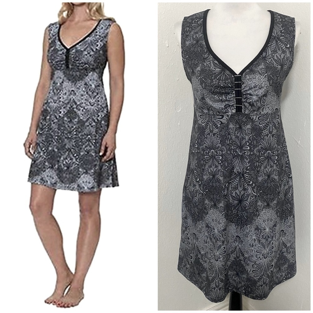Gerry Women's Sundress Sleeveless Active Summer Dress Floral Black/Gray Medium